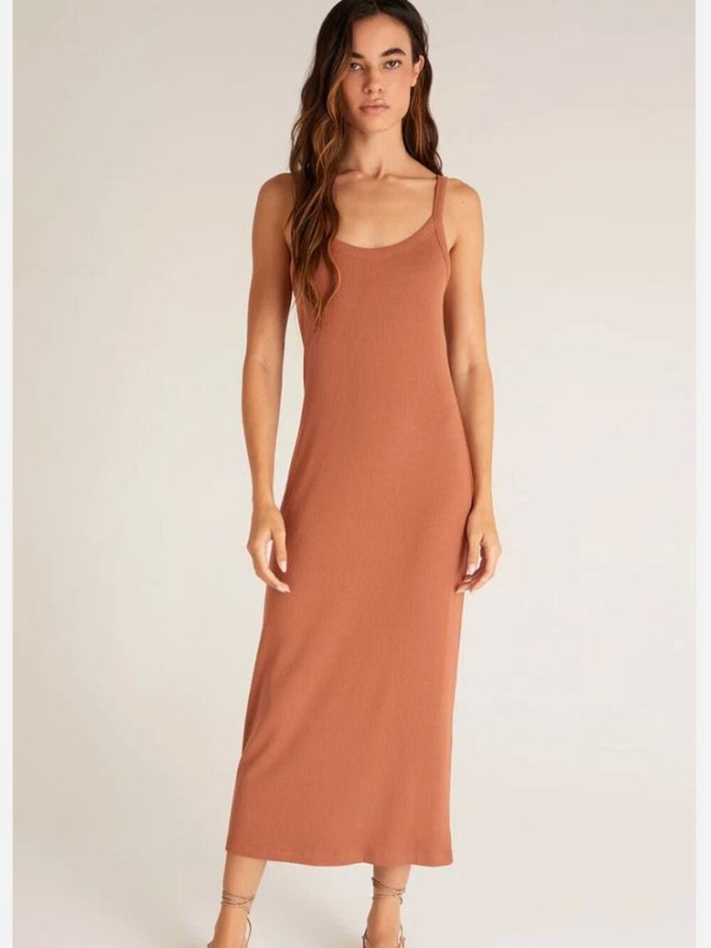 Z Supply Melody Midi Ribbed Dress – Brown – Size Medium